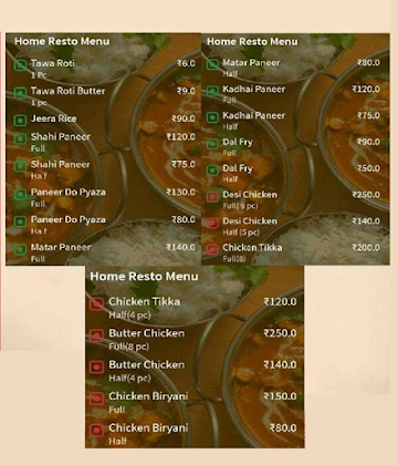 Home Resto menu 