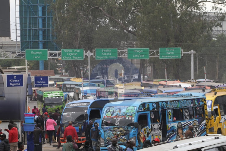 Public Service Vehicle stationed at the Green Park Terminus as Nairobi Metropolitan Services conducts its fourth test run on June 22, 2022