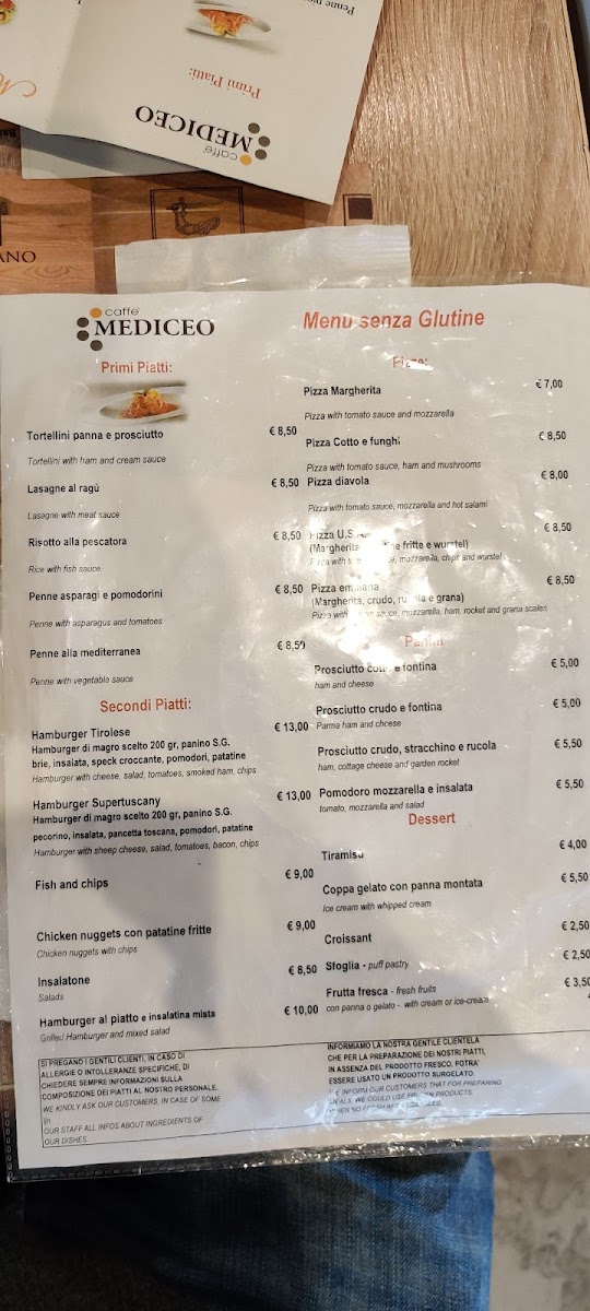 Caffè Mediceo gluten-free menu