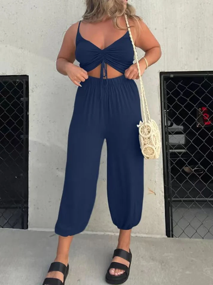 European And American Fashion Solid Color Backless Lace-up Sexy Jumpsuit for Women. Elevate your style with this elegant