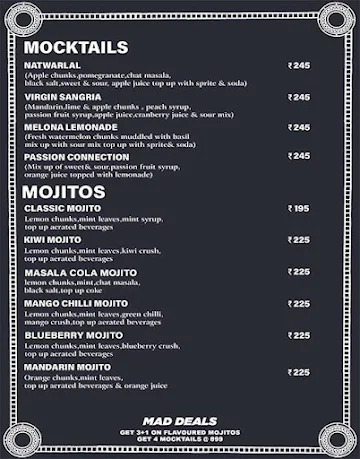 Mad Music And Drinks menu 