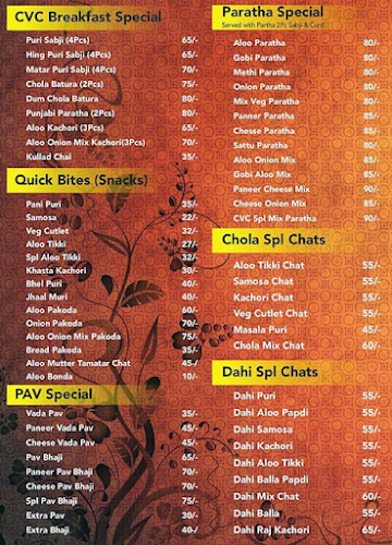 Calcutta Victoria Chat House menu 