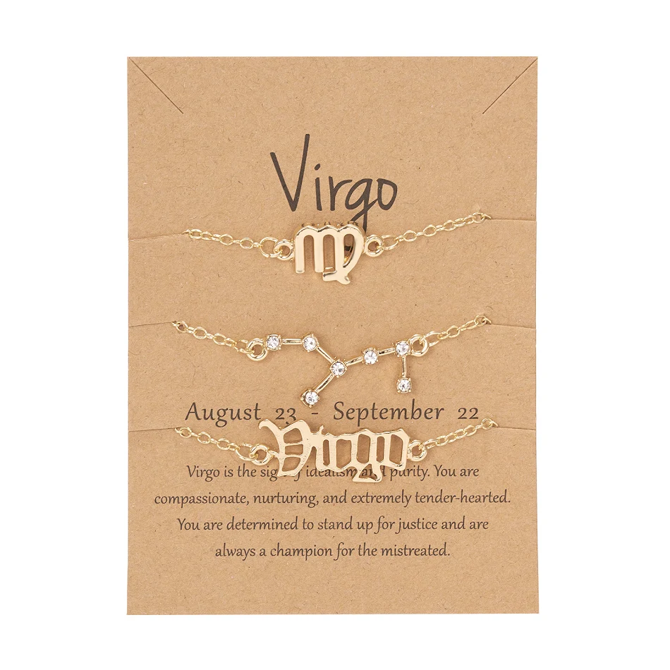 Ensemble de 3 bracelets astrologiques Symbol Star Old English. Portez votre signe astrologique avec style et signification.