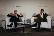 Carlos Ghosn (right), pictured with Daimler’s Dieter Zetsche in September 2012 when they expanded the scope of their alliance. Picture: SUPPLIED