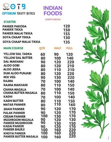 Optimum Tasty Bites menu 