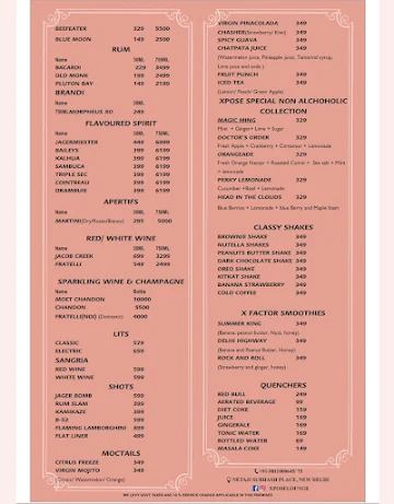 Xpose Lounge menu 