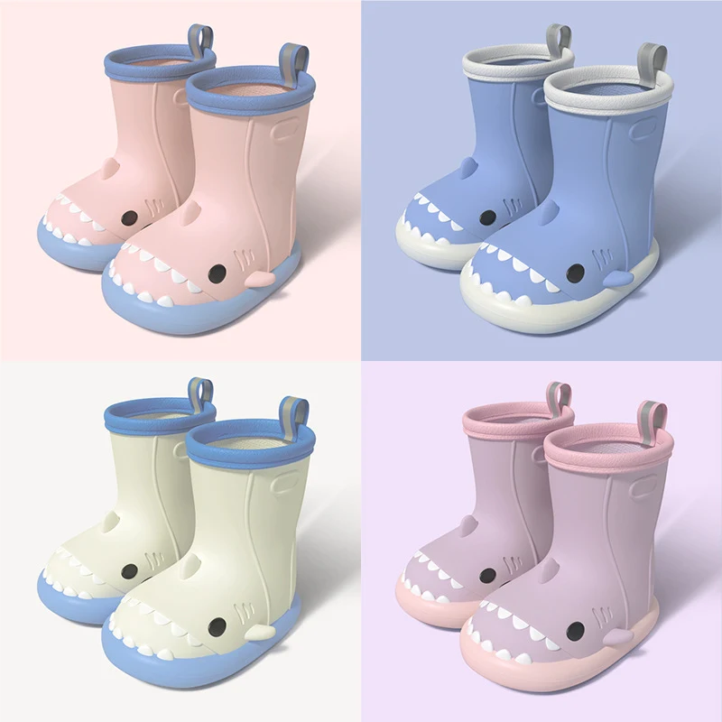 Kinderhaaienregenlaarzen voor meisjes en jongens, waterdichte rubberen schoenen. Houd de voeten droog en geniet van spelen in de regen, comfortabel en veilig.