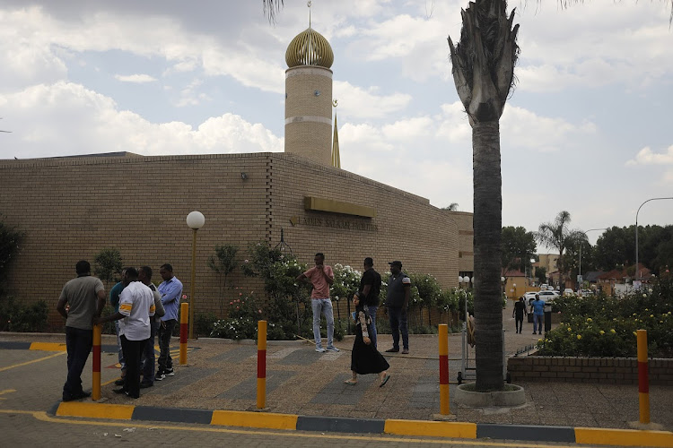 The pavement outside the Mayfair mosque in Johannesburg, where prominent Ethiopian businessman Mohamed Amin was gunned down execution-style on Tuesday night.