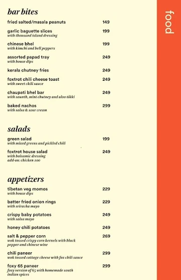 Foxtrot Gastropub menu 