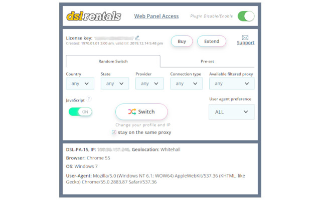 DSLrentals Proxy & User-Agent Switcher chrome extension