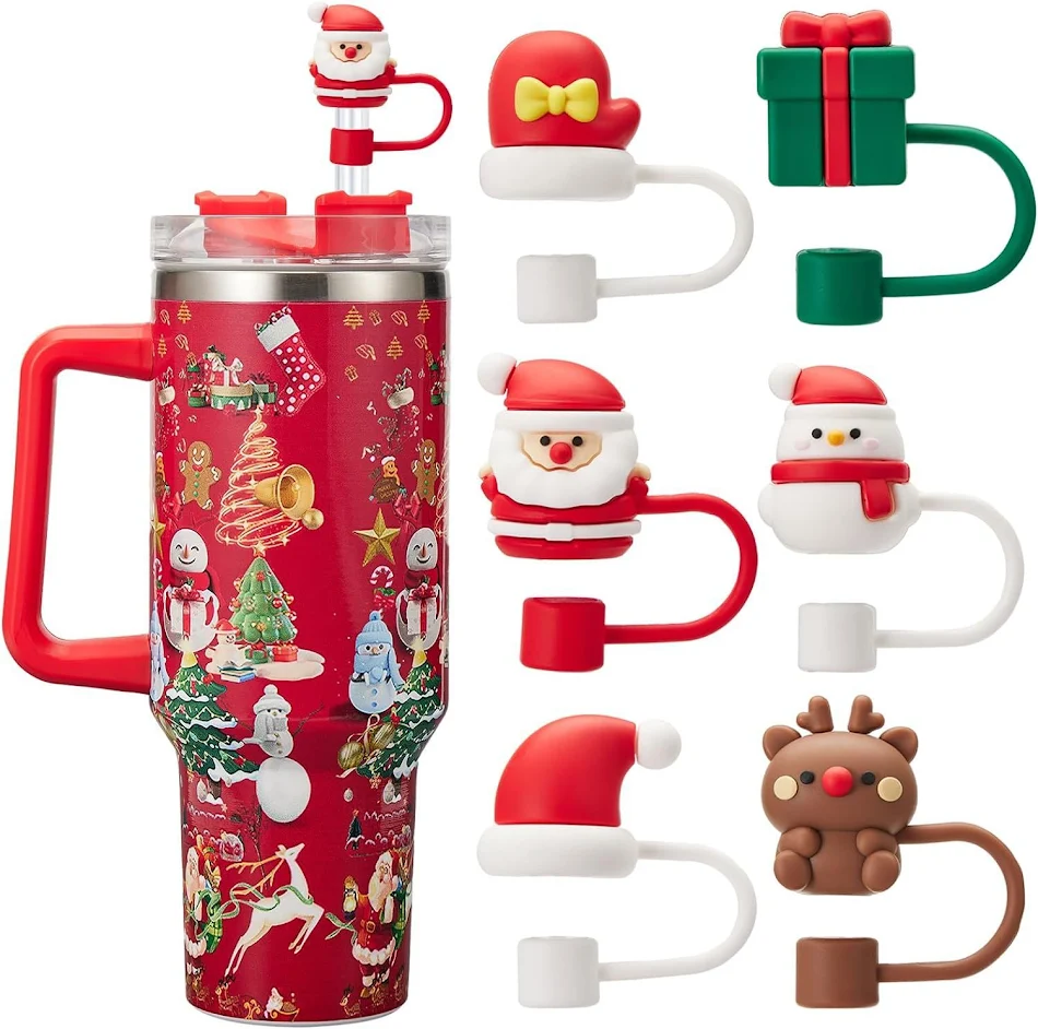 Strohhalm-Abdeckung aus Gummi, Weihnachtsgeschenk, Staubschutz für Strohhalme — perfekt für festliche Getränke und Schutz.