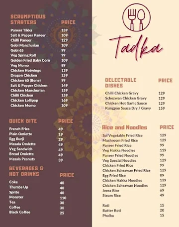 Le Tadka menu 
