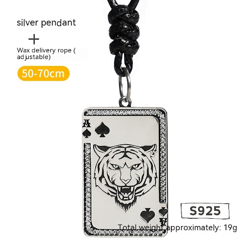 Title 6, Gold Plated Spade Tiger Silver Pendant Silver N...