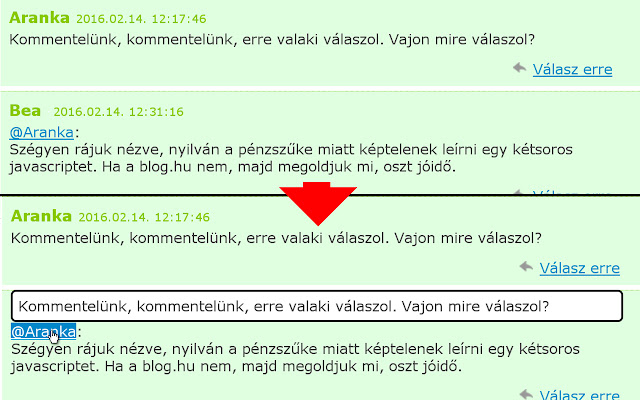 blog.hu comment popup chrome extension