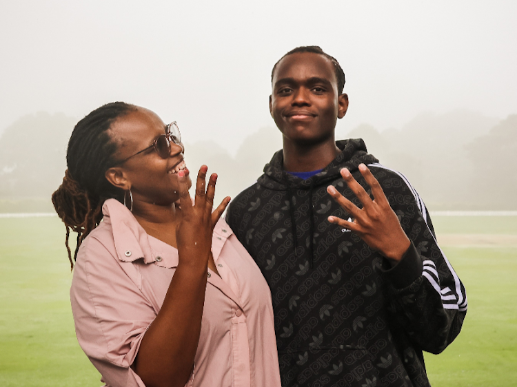 Kearsney's Nthato Sifumba, right, who achieved eight distinctions, with his proud mother.