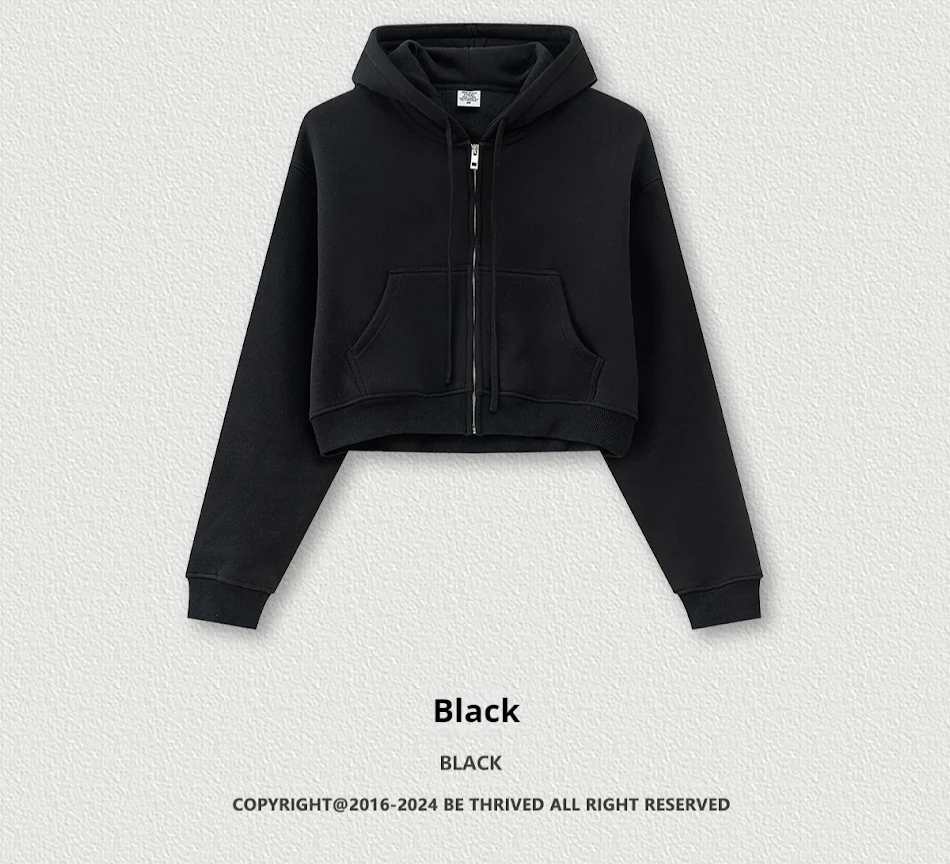 Rétro couleur unie pull à capuche veste à glissière ample court