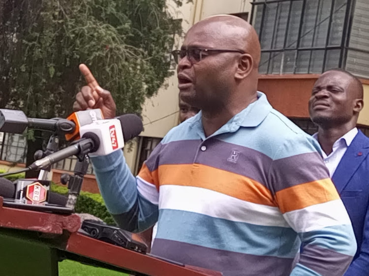 The Kenya National union of Nurses SG Seth Panyako speaks during a media briefing in Nairobi on May 14, 2023