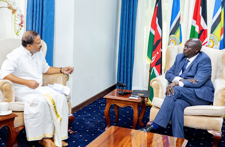 Deputy President Rigathi Gachagua with India’s Minister for State and Parliamentary Affairs Shri V. Muraleedharan at Karen, Nairobi / HANDOUT/ODPS