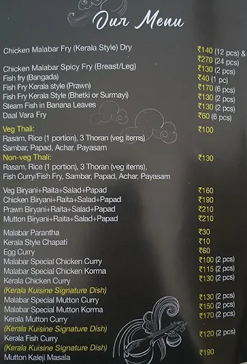 Kerala Kuisine menu 