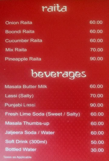 Punjabi Rasoi menu 