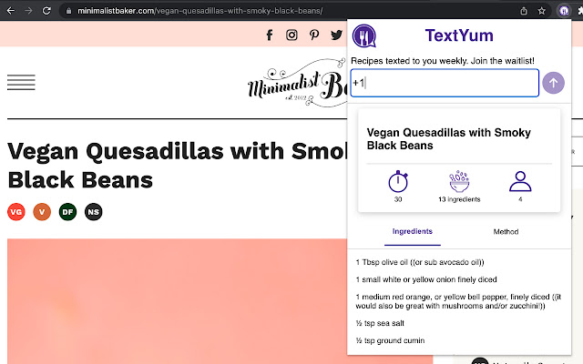TextYum - Recipe Filter chrome extension