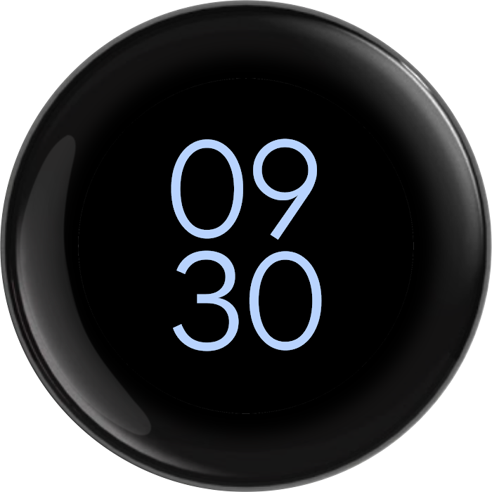 Digital clock variant of the Nest Thermostat Farsight face showing near view info