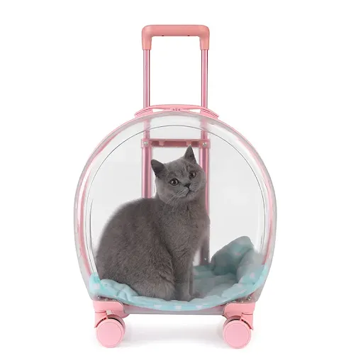 Pink Pet Carrier Trolley for Pet Travel Outdoor Transport Pets Trolley Case Carry Cart for Small Medium Dogs Cats Pet Su