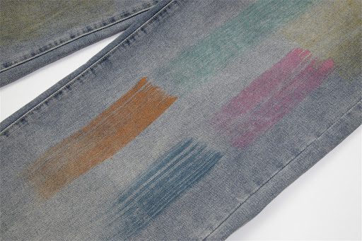 Title 15, Splash Ink Loose Denim Trousers for Men and Wom...