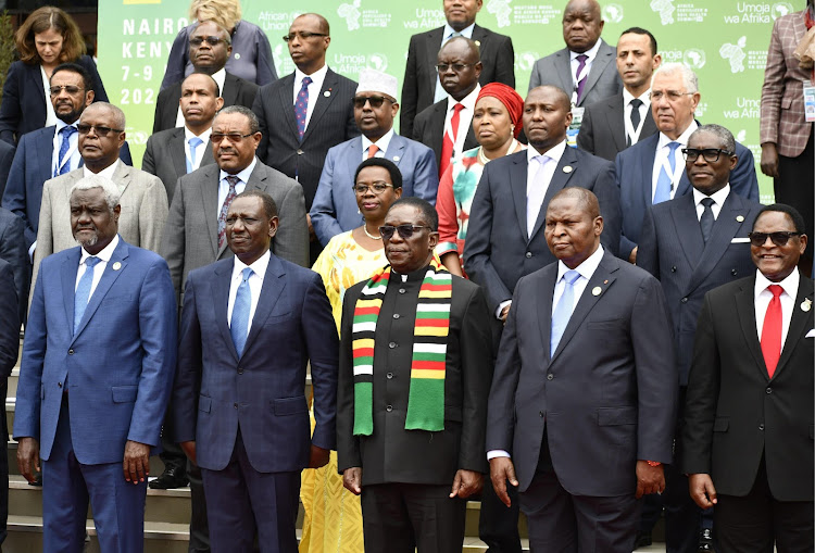 President William Ruto and other Heads of State during the Africa Fertilizer and Soil Health Summit. The Summit was also attended by President Mohamed Ould Ghazouani, Chairperson of the African Union Assembly and Moussa Faki Mahamat, Chairperson of the African Union Commission among other dignitaries.