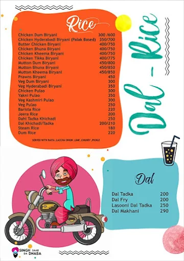 Singh Saab Da Dhaba menu 