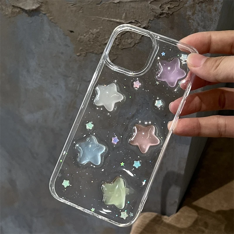 Capinha 15pro Glitter Estrela de Cinco Pontas 3D Criativa Epóxi, Proteção e Brilho, Design Exclusivo, Destaque seu Celular com Estilo