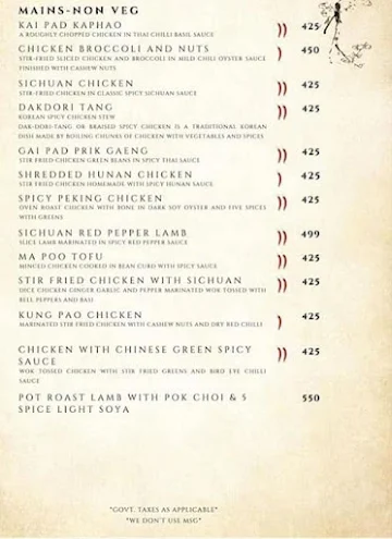 Ohri's Ming's Court menu 