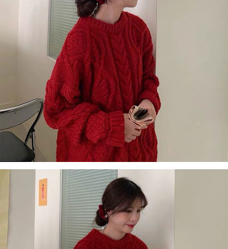 Title 6, Retro Saint Red Twist Womens Loose Knit Sweate...