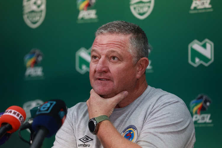 Gavin Hunt coach SuperSport United during the 2024 Nedbank Cup Last 32 press conference at PSL Headquarters Johannesburg.