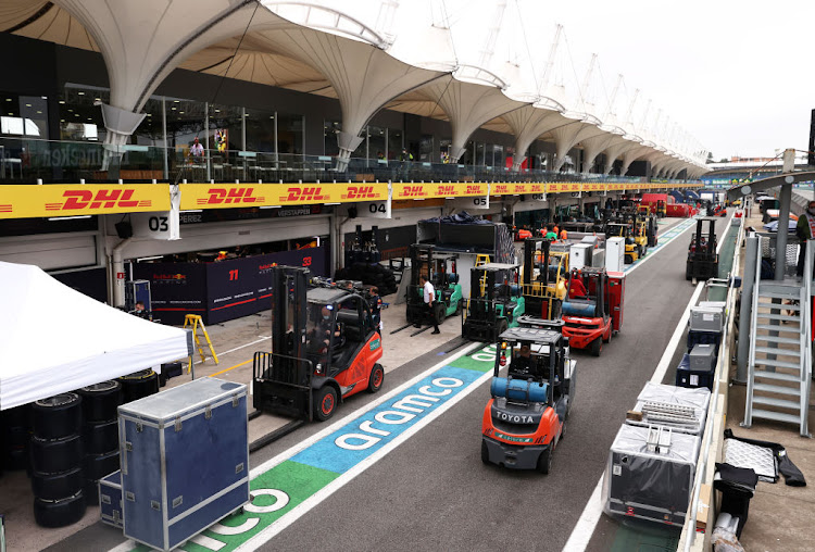 Team freight is delivered to the F1 paddock on Thursday during previews ahead of the F1 Grand Prix of Brazil at Autodromo Jose Carlos Pace in Sao Paulo, Brazil.