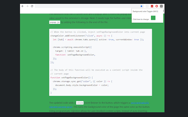 Background color Toggler (MV3) chrome extension
