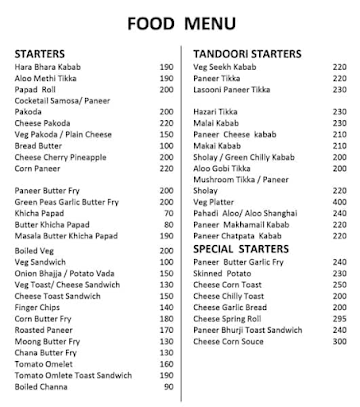 Jassi Veg Restaurant And Bar menu 