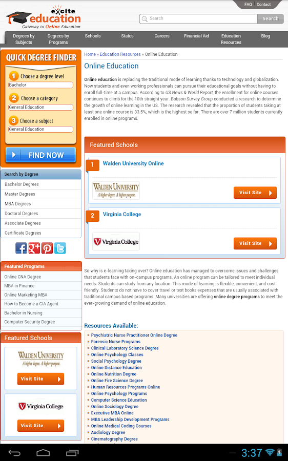   Excite Edu - Online Degrees- tangkapan skrin 