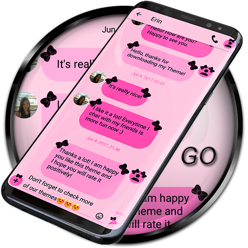 SMS Theme Ribbon Black: pink text messages chat