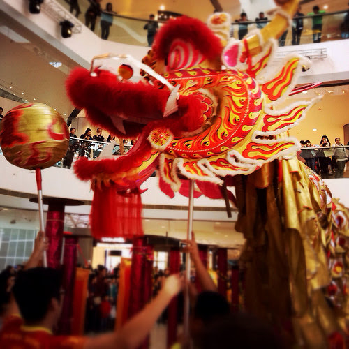 Decorations and Chinese dragons for celebrating Chinese New Year