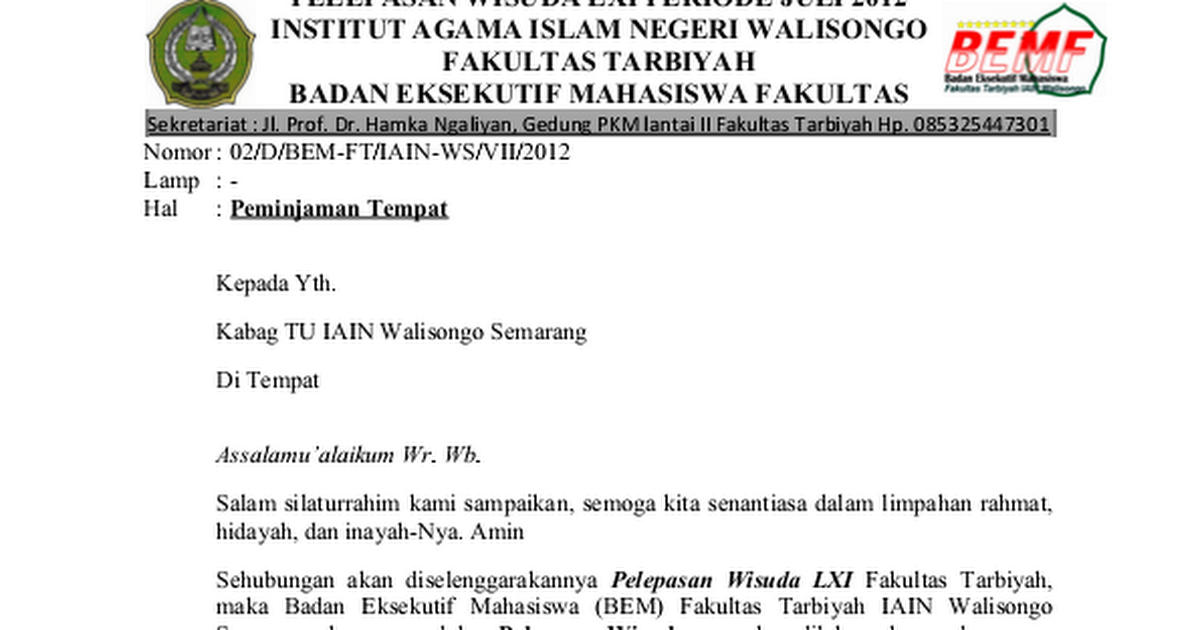 Contoh Surat Permohonan Peminjaman Tempat - Aneka Macam Contoh