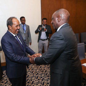 President Hassan Mohamud and William Ruto in Addis Ababa, Ethiopia.