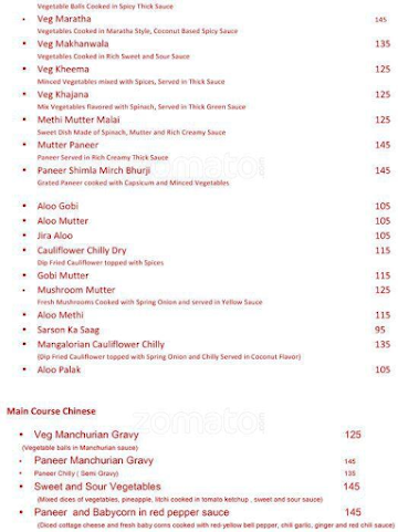 Parvati Fine Dine menu 