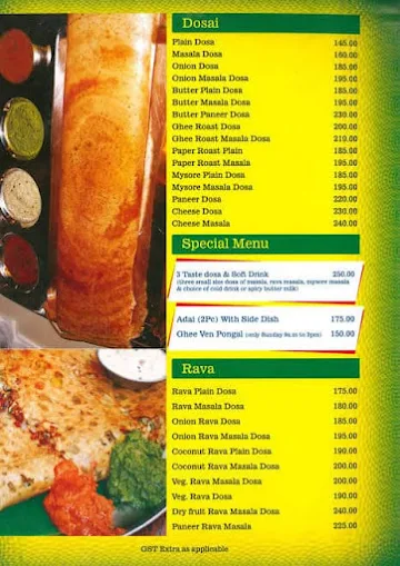 KK South Indian Food Corner menu 