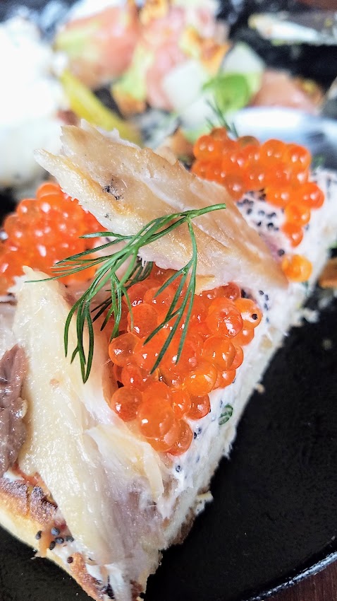 Bar Casa Vale Brunch English Muffin with smoked whitefish, cream cheese and trout roe