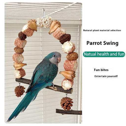 Title 4, Wooden Parrot Swing Natural Log Bird Stand Pole...