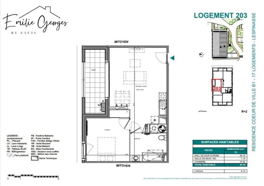 Vente appartement 2 pièces 46 m² à Lespinasse (31150), 210 000 €