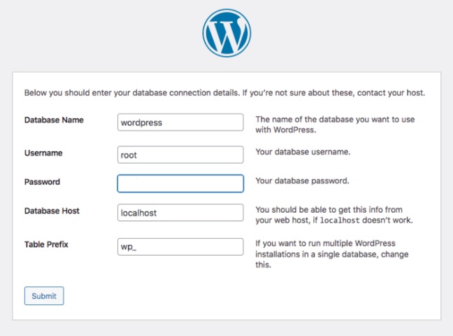 Detalhes de conexão do WordPress com banco de dados