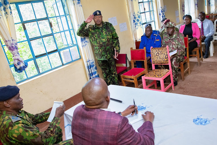 On going meeting chaired by Interior CS Kithure Kindiki, where Eastern Regional Security Heads are in attendance at Theera in Mutuati Sub-County, Igembe North Constituency, Meru on November 6, 2023