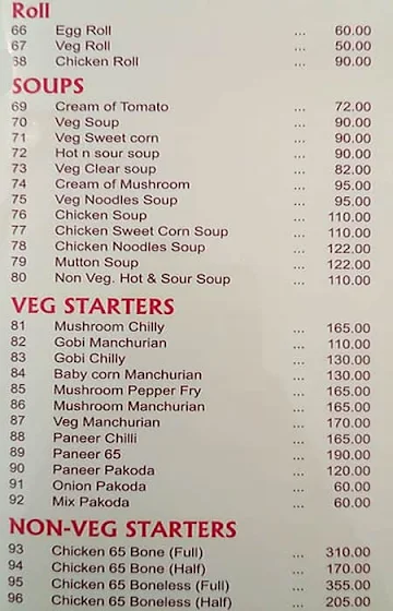 Indian Coffee House & Restaurant menu 